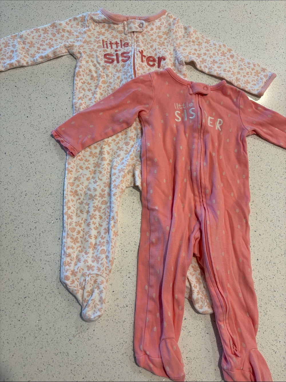 Carter's Pink & Pink and White Print “Little Sister" Footed Onesie Set